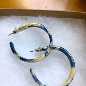 Blue resin hoop post earrings